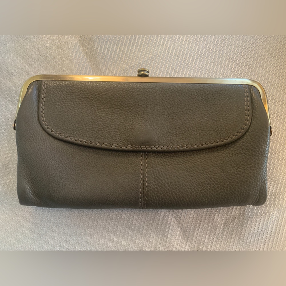 Hobo Lauren Clutch Wallet Pebble Leather Dark Gray Used/Pre-owned